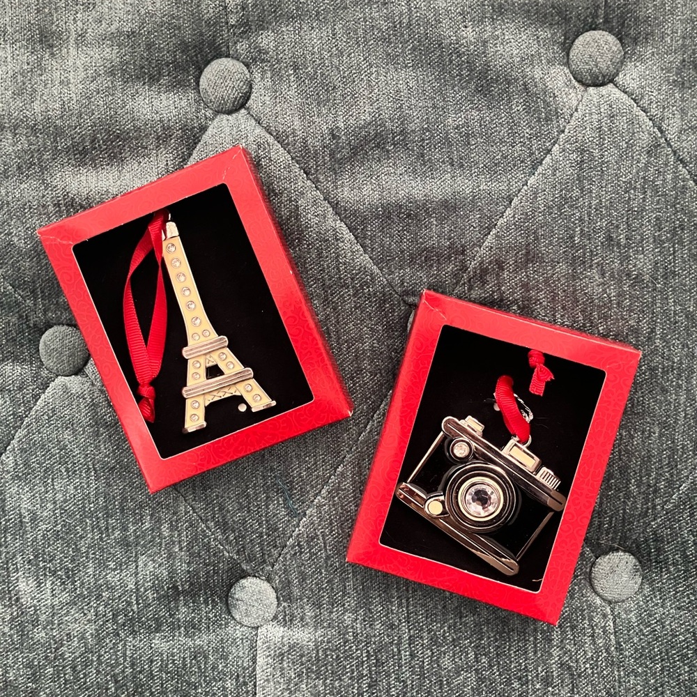Eiffel Tower Ornament and Camera Ornament, Christmas Ornaments, Holiday Ornament